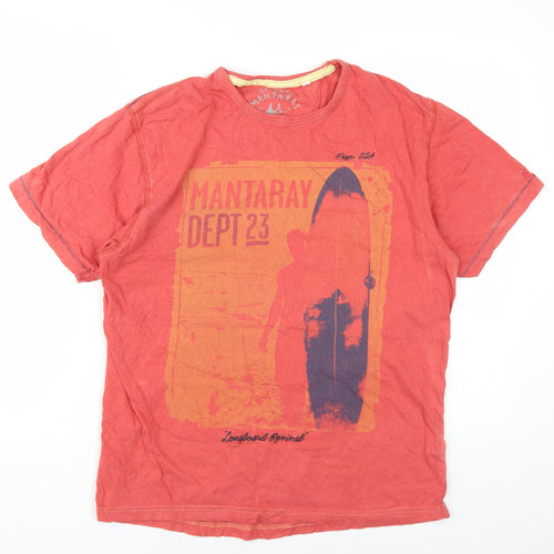 MANTARAY PRODUCTS Mens Red Cotton T-Shirt Size M Round Neck