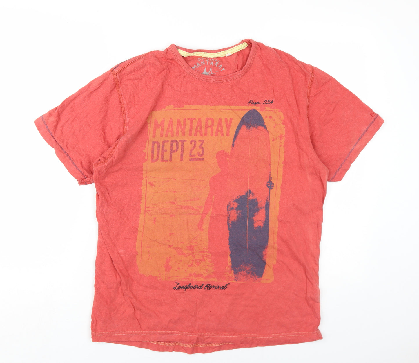 MANTARAY PRODUCTS Mens Red Cotton T-Shirt Size M Round Neck
