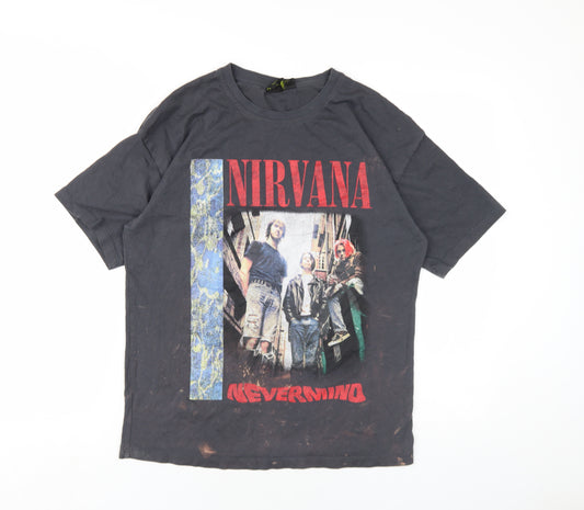 Nirvana Womens Grey Cotton Basic T-Shirt Size 6 Round Neck - Nirvana Nevermind