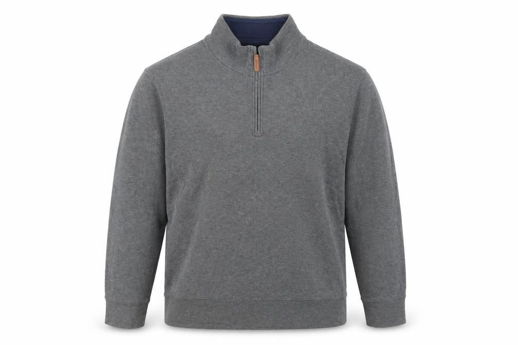 Front view of Lands' End men’s grey cotton pullover sweatshirt, size L