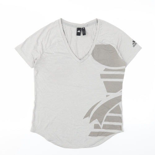 adidas Womens Grey Cotton Basic T-Shirt Size 14 V-Neck