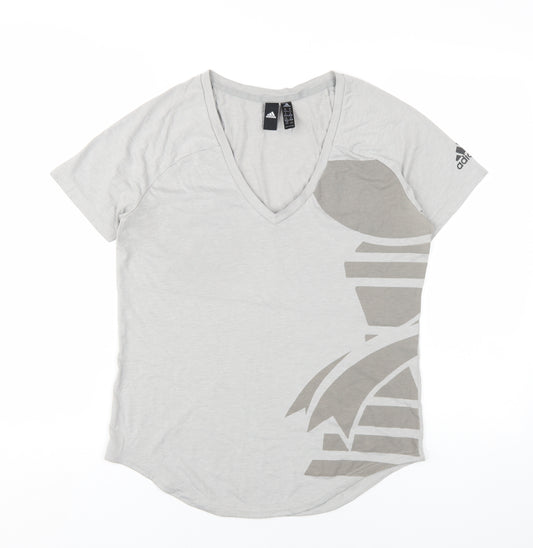 adidas Womens Grey Cotton Basic T-Shirt Size 14 V-Neck