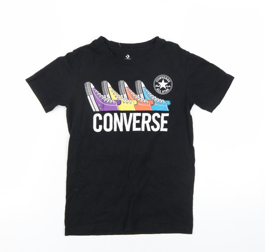 Converse Girls Black Cotton Basic T-Shirt Size 8-9 Years Round Neck Pullover