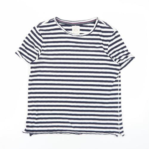 White Stuff Womens Blue Striped Cotton Basic T-Shirt Size 10 Round Neck