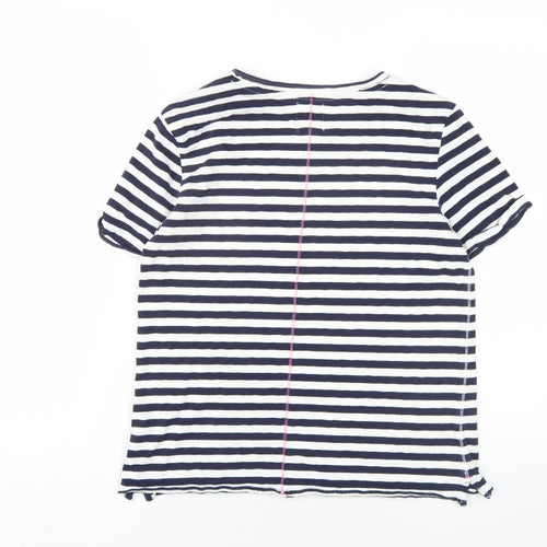 White Stuff Womens Blue Striped Cotton Basic T-Shirt Size 10 Round Neck