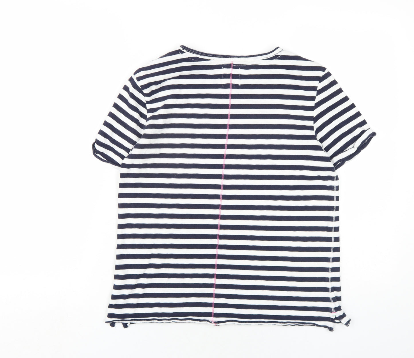 White Stuff Womens Blue Striped Cotton Basic T-Shirt Size 10 Round Neck