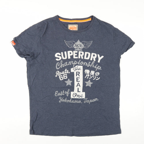 Superdry Mens Blue Cotton T-Shirt Size 2XL Round Neck