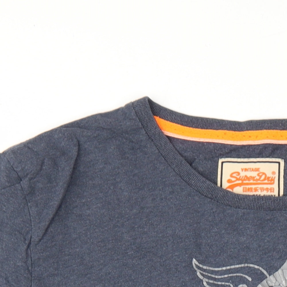 Superdry Mens Blue Cotton T-Shirt Size 2XL Round Neck