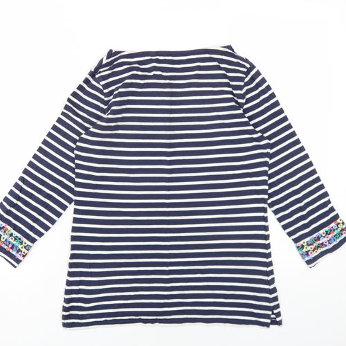 Boden Womens Blue Striped Cotton Basic T-Shirt Size 10 Round Neck