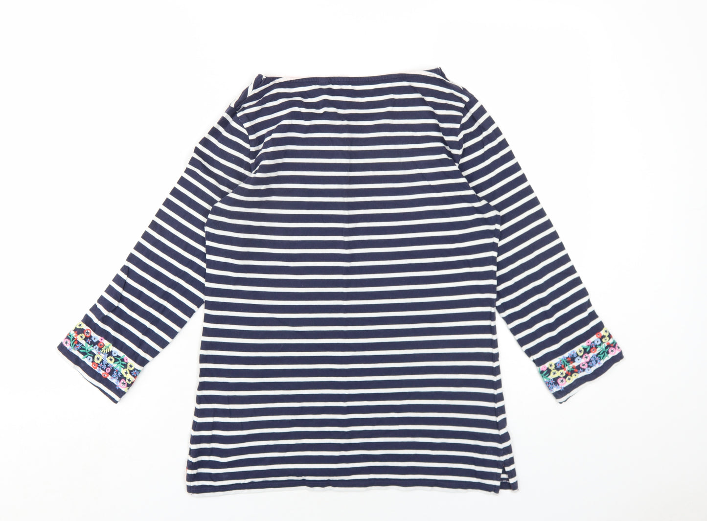 Boden Womens Blue Striped Cotton Basic T-Shirt Size 10 Round Neck