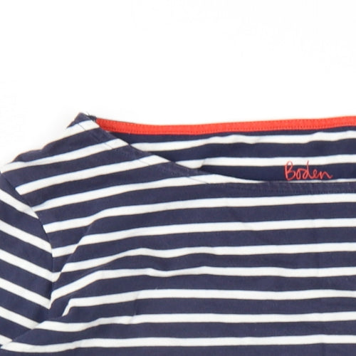 Boden Womens Blue Striped Cotton Basic T-Shirt Size 10 Round Neck