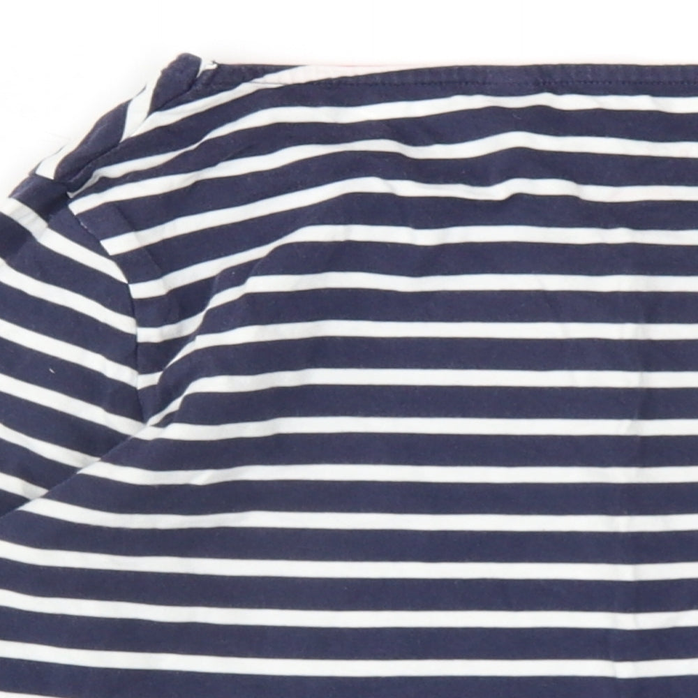 Boden Womens Blue Striped Cotton Basic T-Shirt Size 10 Round Neck