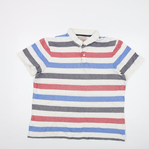 Sand Stone Mens Multicoloured Striped Cotton Polo Size XL Collared Button