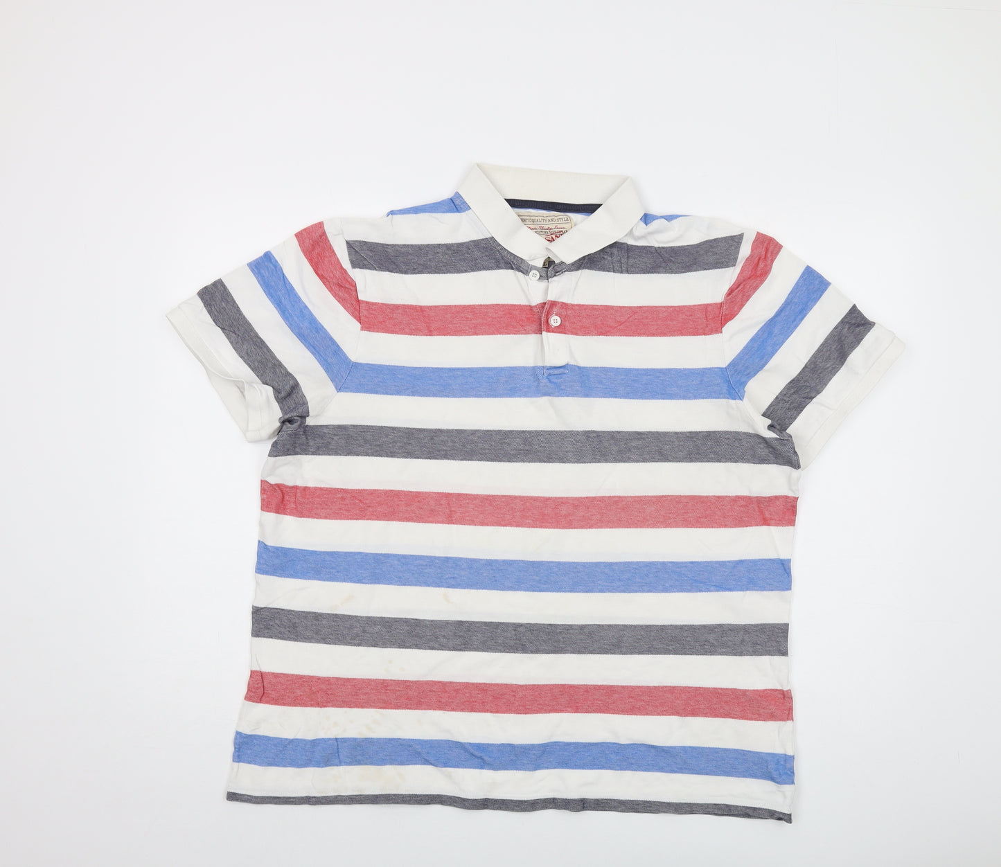 Sand Stone Mens Multicoloured Striped Cotton Polo Size XL Collared Button