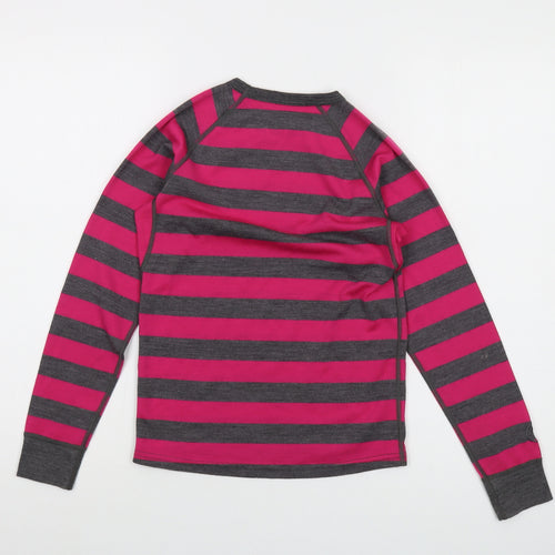 Iso Baa Girls Pink Striped Wool Basic T-Shirt Size 9-10 Years Round Neck Pullover