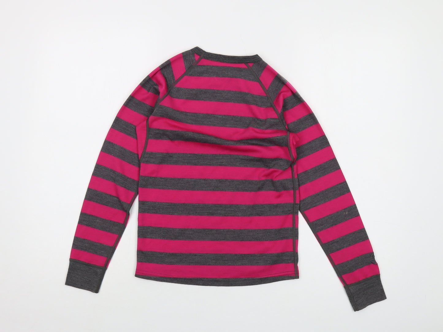 Iso Baa Girls Pink Striped Wool Basic T-Shirt Size 9-10 Years Round Neck Pullover