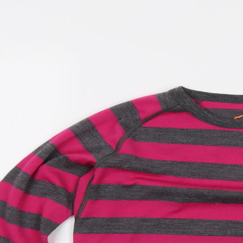 Iso Baa Girls Pink Striped Wool Basic T-Shirt Size 9-10 Years Round Neck Pullover