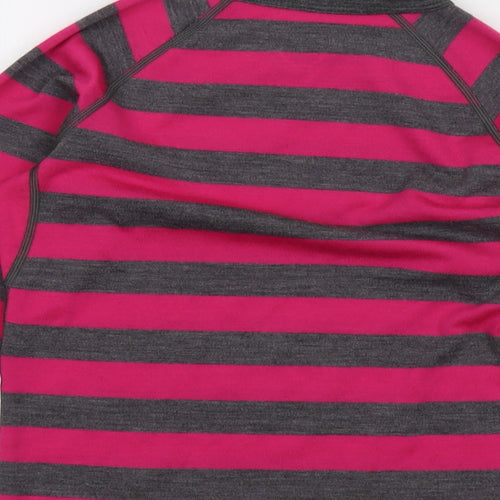 Iso Baa Girls Pink Striped Wool Basic T-Shirt Size 9-10 Years Round Neck Pullover