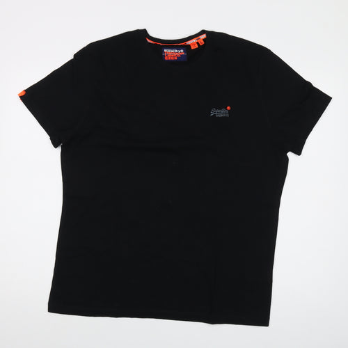 Superdry Mens Black Cotton T-Shirt Size 2XL Crew Neck