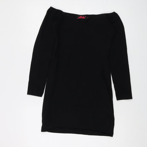 Motel Womens Black Cotton Mini Size S V-Neck Pullover