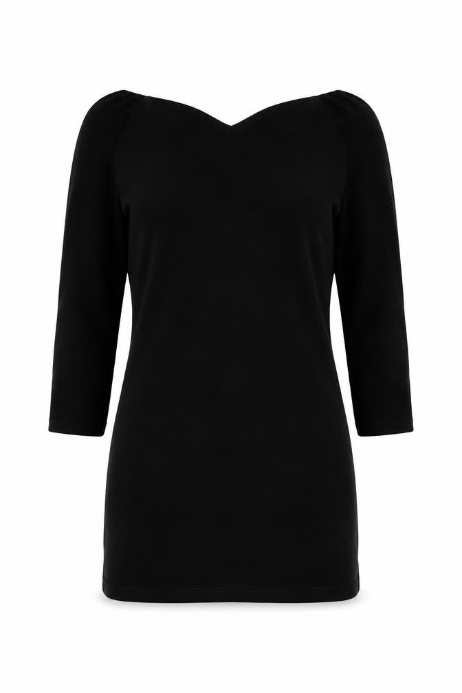 Front view of Motel Rocks women’s black cotton mini, size S, v-neck pullover