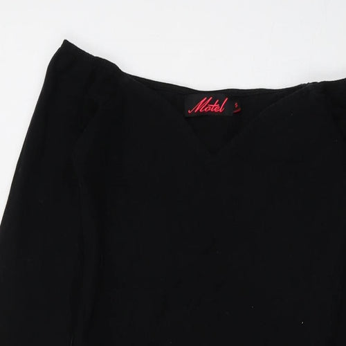 Motel Womens Black Cotton Mini Size S V-Neck Pullover