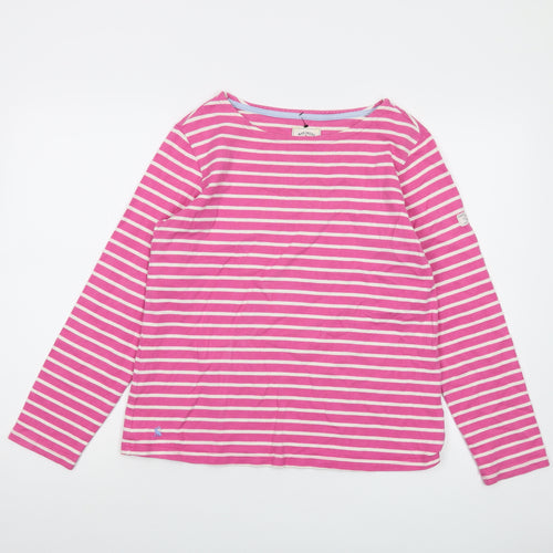 Joules Womens Pink Striped Cotton Basic T-Shirt Size 12 Round Neck