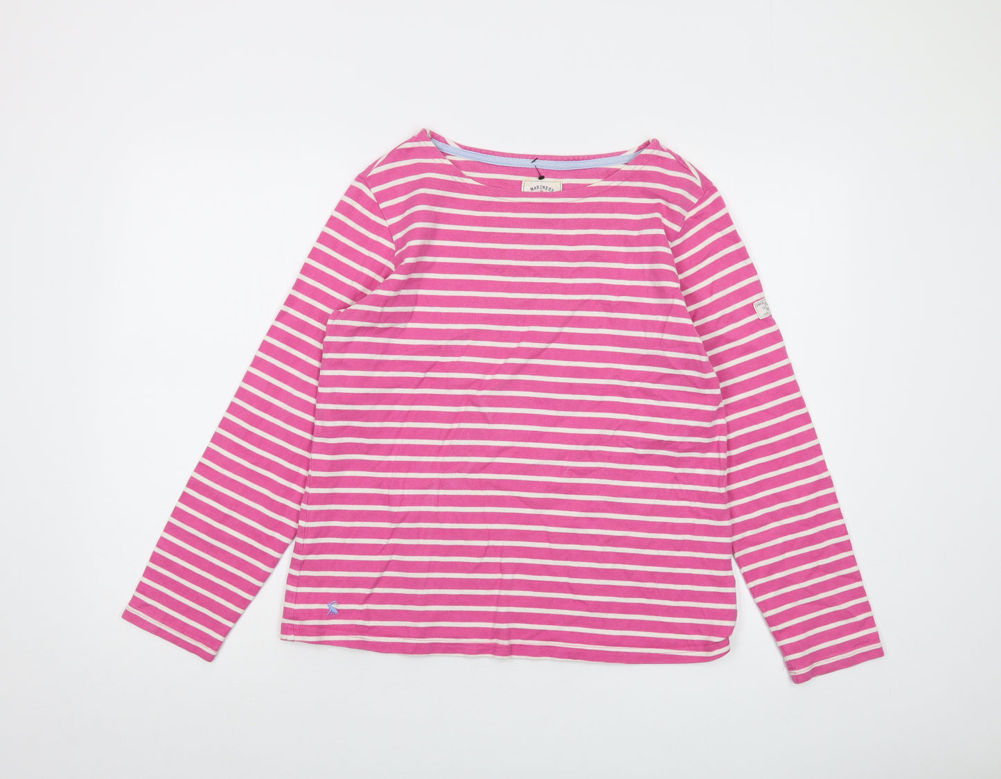 Joules Womens Pink Striped Cotton Basic T-Shirt Size 12 Round Neck