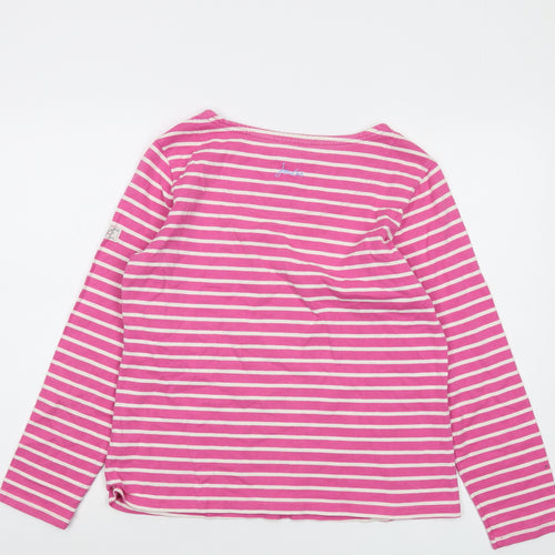 Joules Womens Pink Striped Cotton Basic T-Shirt Size 12 Round Neck