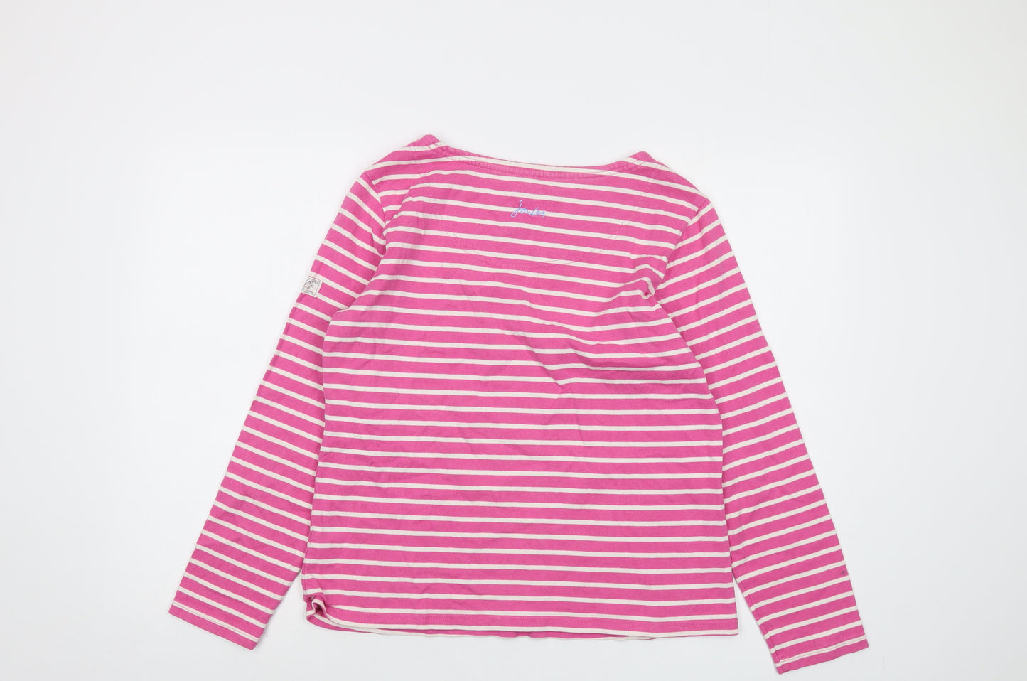 Joules Womens Pink Striped Cotton Basic T-Shirt Size 12 Round Neck