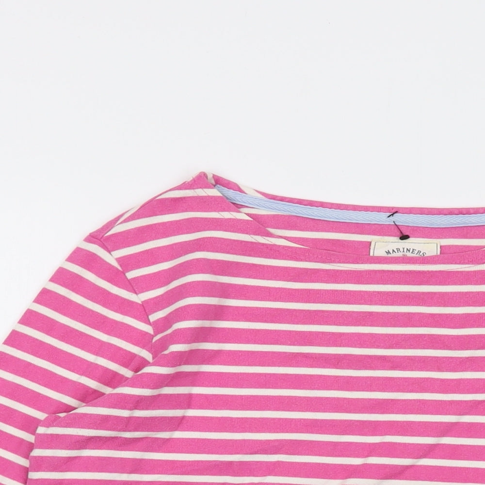 Joules Womens Pink Striped Cotton Basic T-Shirt Size 12 Round Neck