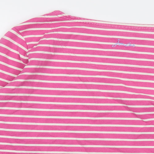 Joules Womens Pink Striped Cotton Basic T-Shirt Size 12 Round Neck