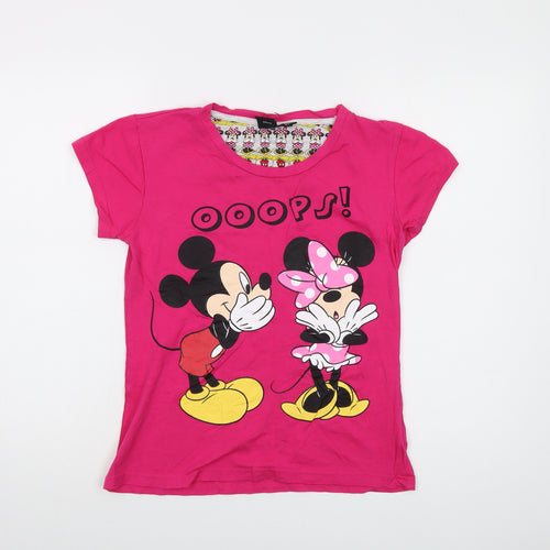 Disney Womens Pink Cotton Basic T-Shirt Size 6 Crew Neck - Mickey Mouse