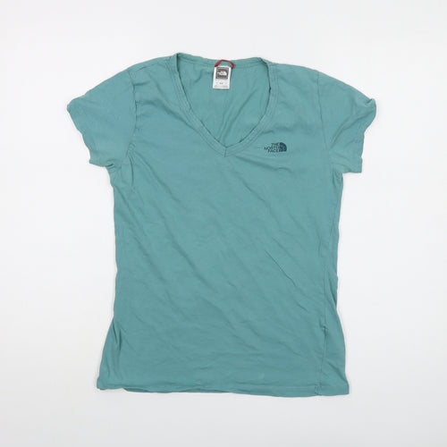 The North Face Womens Green Cotton Basic T-Shirt Size M V-Neck