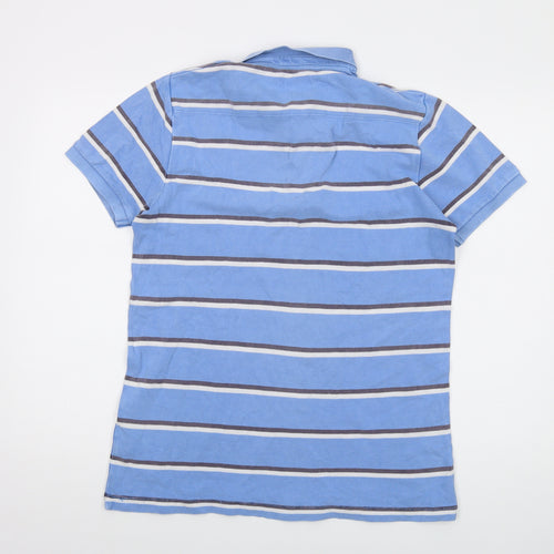 French Connection Mens Blue Striped Cotton Polo Size M Collared Button