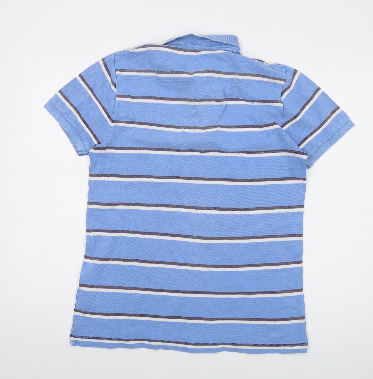 French Connection Mens Blue Striped Cotton Polo Size M Collared Button