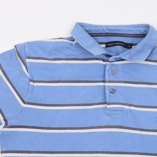 French Connection Mens Blue Striped Cotton Polo Size M Collared Button