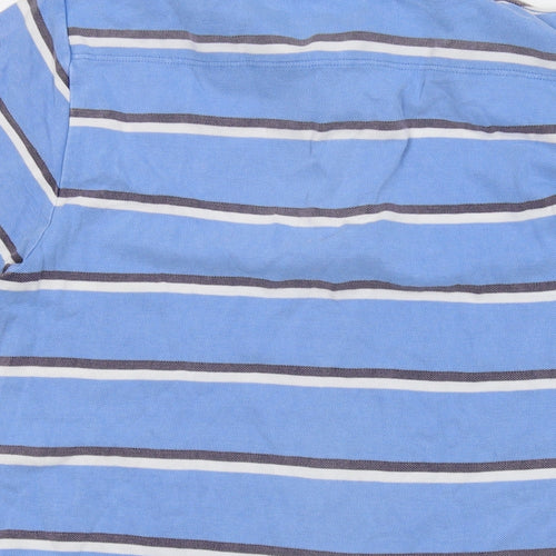 French Connection Mens Blue Striped Cotton Polo Size M Collared Button