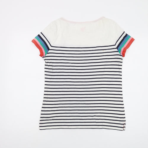 Boden Womens White Striped Cotton Basic T-Shirt Size 14 Round Neck