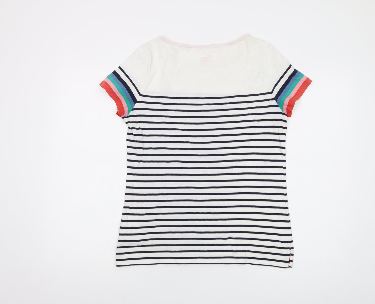 Boden Womens White Striped Cotton Basic T-Shirt Size 14 Round Neck