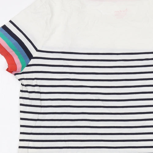 Boden Womens White Striped Cotton Basic T-Shirt Size 14 Round Neck