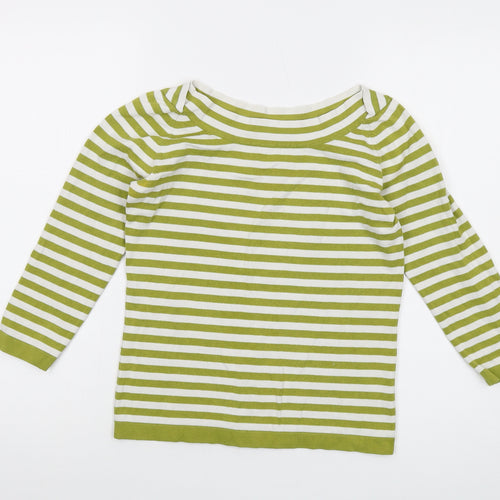 Hobbs Womens Green Round Neck Striped Cotton Pullover Jumper Size 10