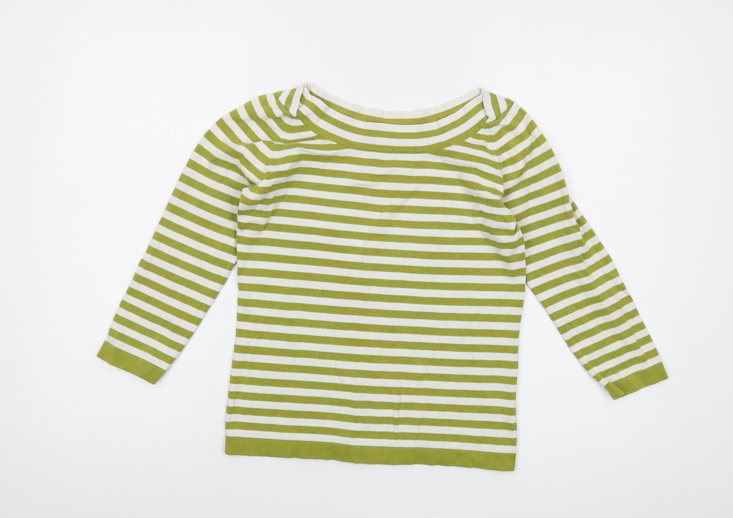 Hobbs Womens Green Round Neck Striped Cotton Pullover Jumper Size 10