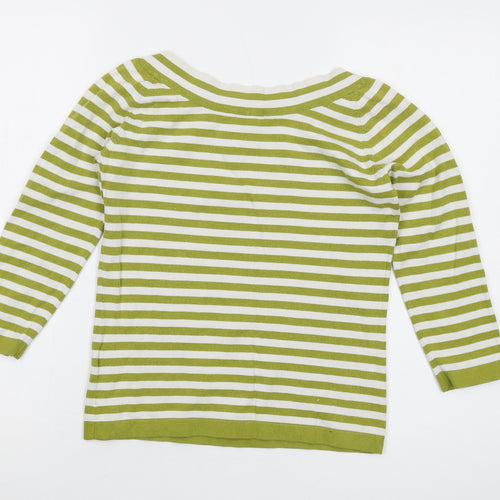 Hobbs Womens Green Round Neck Striped Cotton Pullover Jumper Size 10