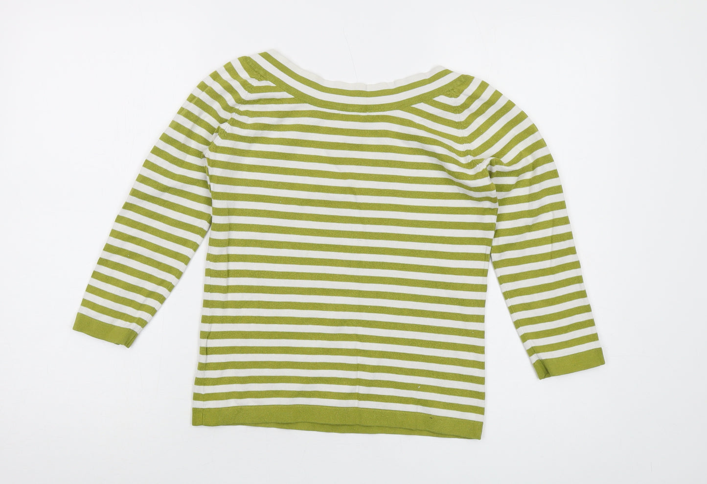 Hobbs Womens Green Round Neck Striped Cotton Pullover Jumper Size 10