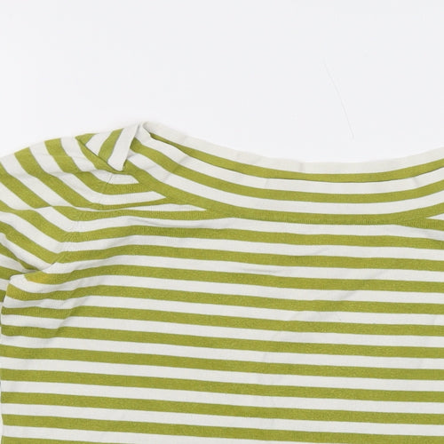 Hobbs Womens Green Round Neck Striped Cotton Pullover Jumper Size 10