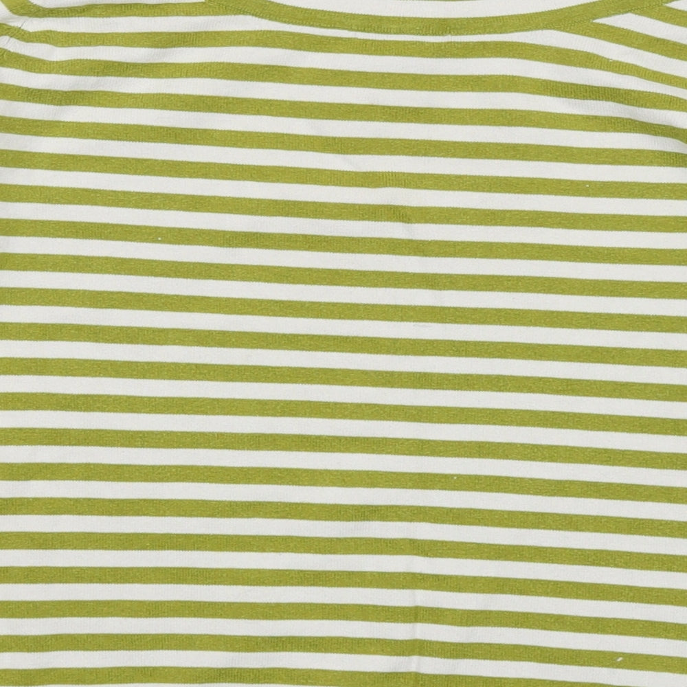 Hobbs Womens Green Round Neck Striped Cotton Pullover Jumper Size 10