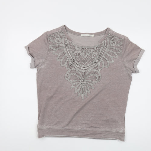 YAYA Womens Beige Cotton Basic T-Shirt Size L Round Neck