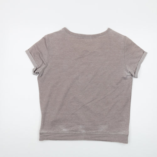 YAYA Womens Beige Cotton Basic T-Shirt Size L Round Neck