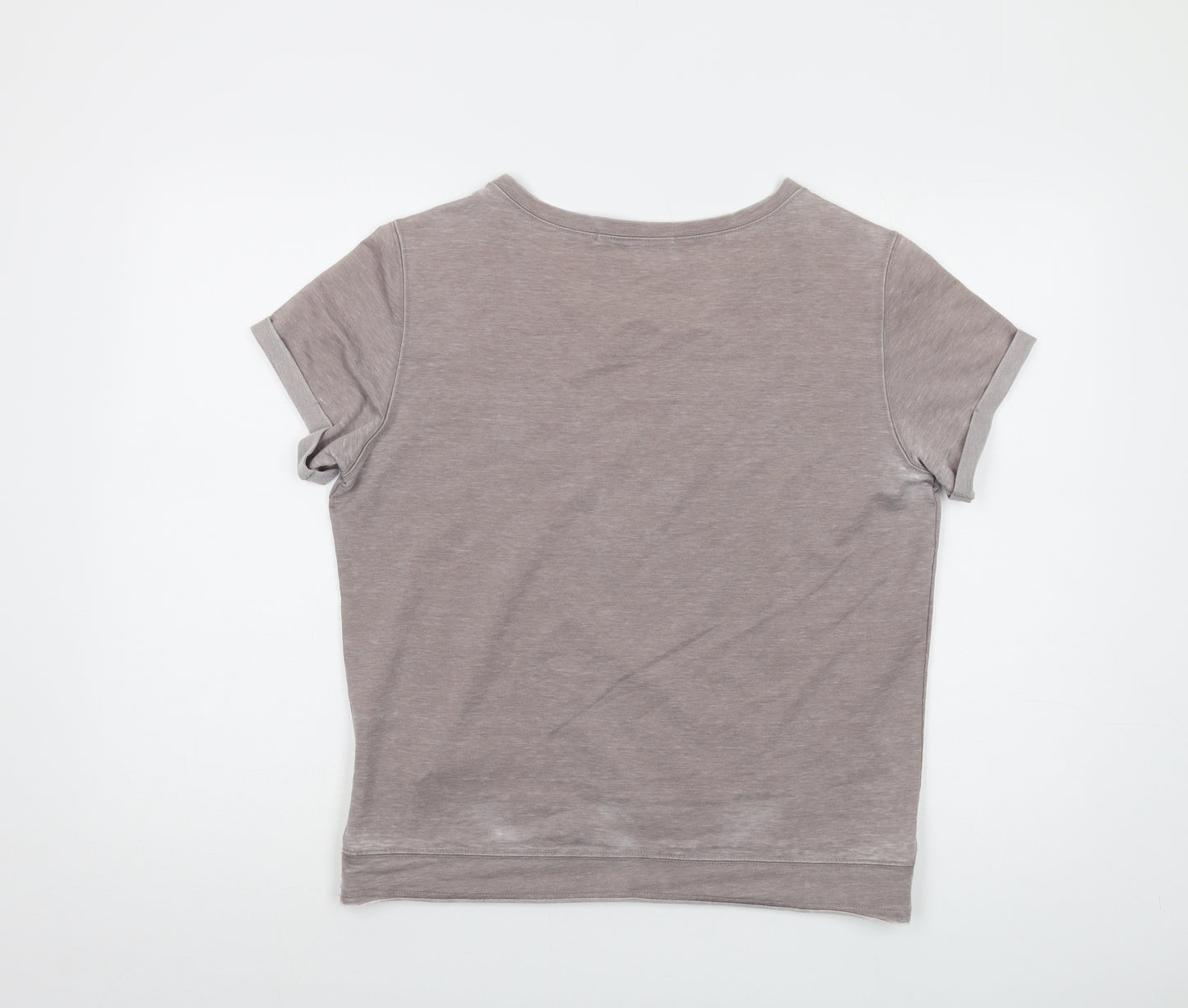 YAYA Womens Beige Cotton Basic T-Shirt Size L Round Neck